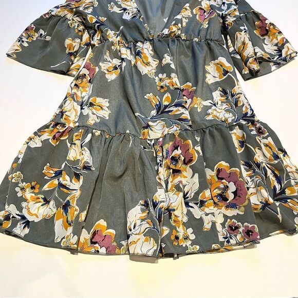 Schein Mini Dress Large(8-10) Gray with yellow/pink multi floral pattern - Picture 8 of 10